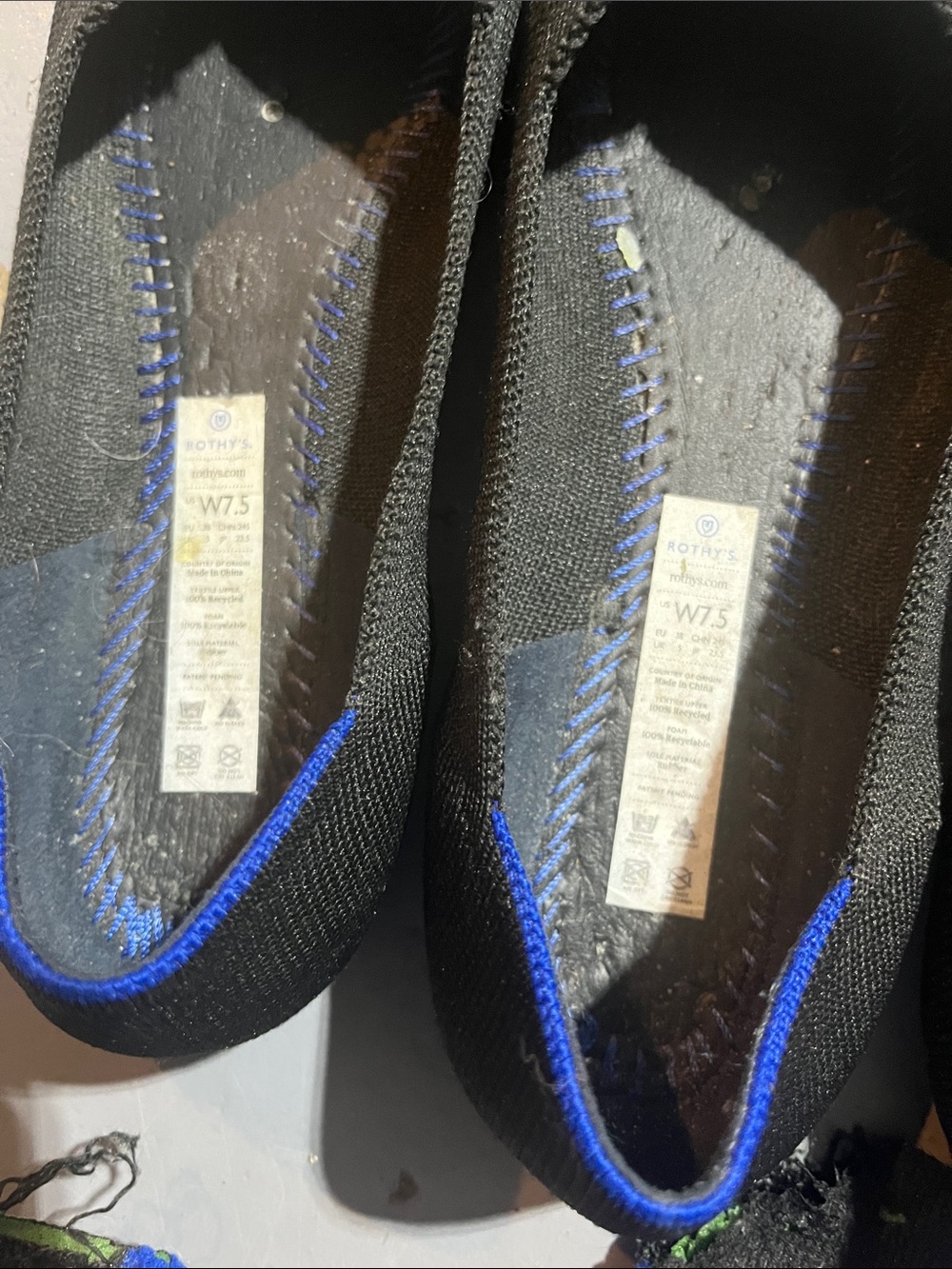Rothy's Black Knit Pointed Toe Flats with Blue Trim 7 - Picture 5 of 5
